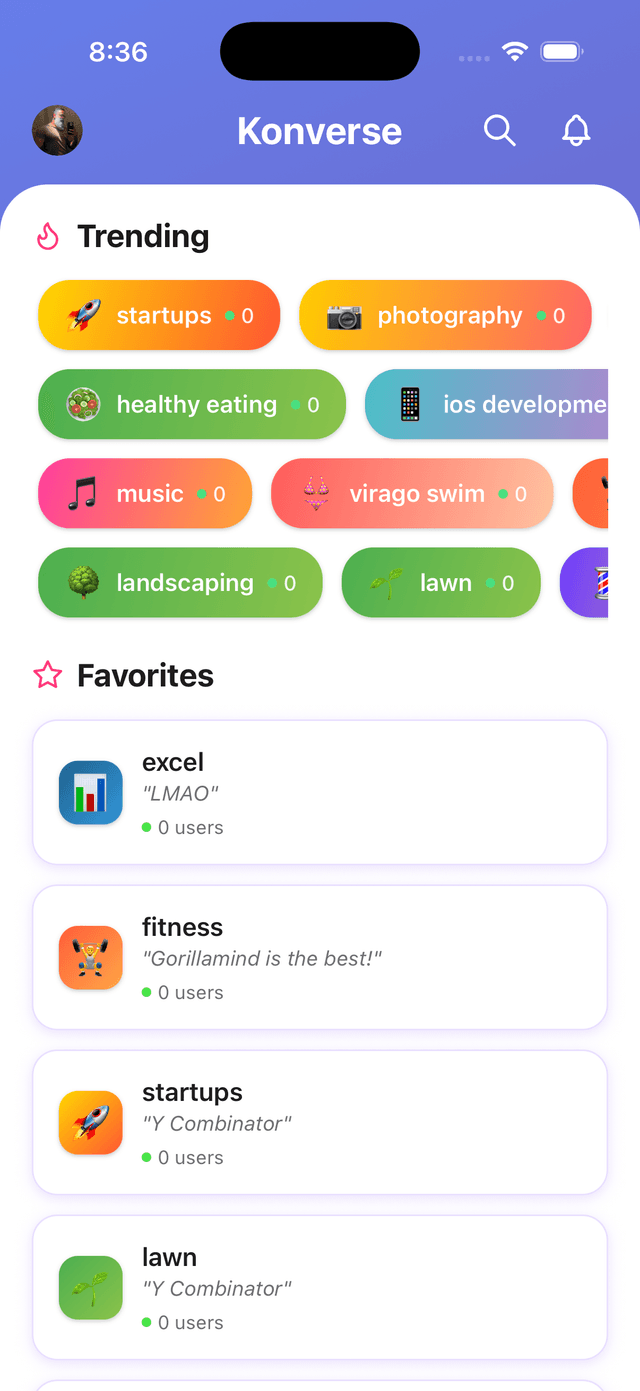 Konverse home screen